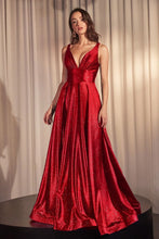 CD CC2349 - Stretch Satin A-Line Prom Gown with V-Neck & Leg Slit PROM GOWN CINDERELLA DIVINE 4 Red 