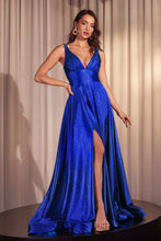 CD CC2349 - Stretch Satin A-Line Prom Gown with V-Neck & Leg Slit PROM GOWN CINDERELLA DIVINE 4 Royal Blue 