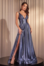 CD CC2349 - Stretch Satin A-Line Prom Gown with V-Neck & Leg Slit PROM GOWN CINDERELLA DIVINE 4 Smoky Blue 