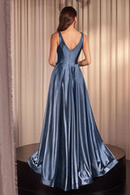 CD CC2349 - Glitter Stretch Satin A-Line Prom Gown with Plunging V-Neck & Leg Slit PROM GOWN Cinderella Divine