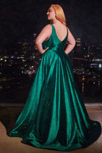 CD CC2349C - Plus Size Stretch Satin A-Line Prom Gown with V-Neck & Leg Slit PROM GOWN Cinderella Divine   
