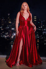 CD CC2349C - Plus Size Stretch Satin A-Line Prom Gown with V-Neck & Leg Slit PROM GOWN Cinderella Divine 18 RED 