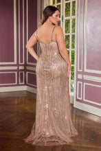 CD CC398C - Plus Size Strapless Full Asymmetrical Beaded Fit & Flare Prom Gown with Sheer Bodice & Open Lace Up Back - Diggz Formals