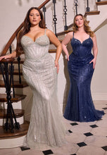 CD CC398C - Plus Size Strapless Full Asymmetrical Beaded Fit & Flare Prom Gown with Sheer Bodice & Open Lace Up Back - Diggz Formals