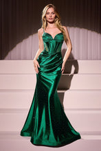 CD CC4021 - Rhinestone Embellished Stretch Satin Fit & Flare Prom Gown with Sheer Cut-Out Sides & Boned Bodice PROM GOWN Cinderella Divine 0 Emerald