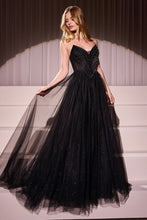 CD CC415 - Strapless Tulle A-Line Prom Gown with Beaded Bodice & Open Lace-up Back PROM GOWN Cinderella Divine Black 2