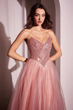 CD CC415 - Strapless Tulle A-Line Prom Gown with Beaded Bodice & Open Lace-up Back PROM GOWN Cinderella Divine