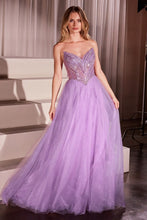 CD CC415 - Strapless Tulle A-Line Prom Gown with Beaded Bodice & Open Lace-up Back PROM GOWN CINDERELLA DIVINE Lavender 2