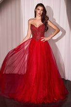 CD CC415 - Strapless Tulle A-Line Prom Gown with Beaded Bodice & Open Lace-up Back PROM GOWN Cinderella Divine