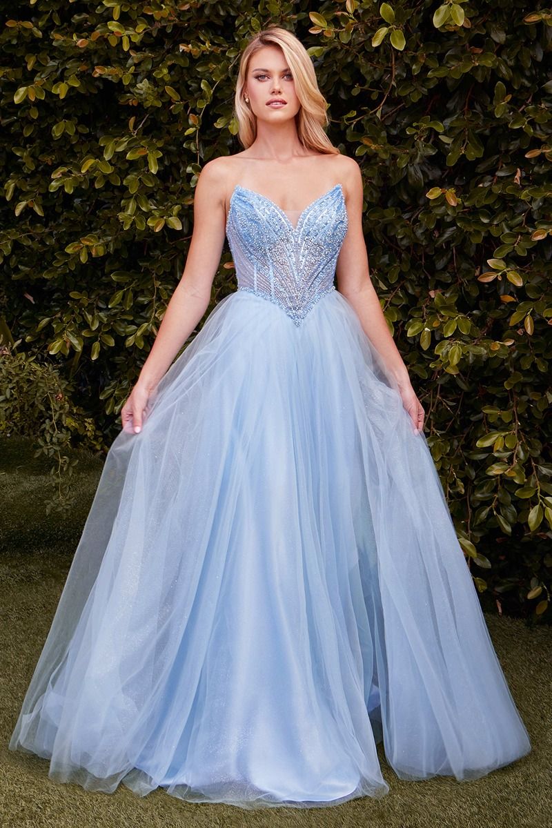 CD CC415 - Strapless Tulle A-Line Prom Gown with Beaded Bodice & Open Diggz Formals CD CC415 - Strapless Tulle A-Line Prom Gown with Beaded Bodice & Open Diggz Formals