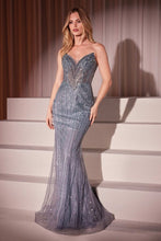 CD CC416 - Strapless Sequin Patterned Fit & Flare Prom Gown with Sheer Bodice & Open Lace Up Back