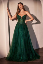 CD CC487 - Strapless Shimmering Tulle A-line prom Gown with Bead Embellished Bodice & Lace Up Corset Back PROM GOWN Cinderella Divine 2 Emerald