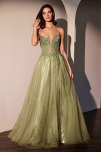 CD CC487 - Strapless Shimmering Tulle A-line prom Gown with Bead Embellished Bodice & Lace Up Corset Back PROM GOWN Cinderella Divine 2 Greenery