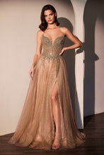 CD CC487 - Strapless Shimmering Tulle A-line prom Gown with Bead Embellished Bodice & Lace Up Corset Back PROM GOWN Cinderella Divine 2 Mocha Gold