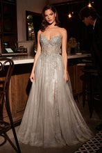 CD CC487 - Strapless Shimmering Tulle A-line prom Gown with Bead Embellished Bodice & Lace Up Corset Back PROM GOWN Cinderella Divine 2 Silver