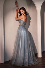 CD CC487 - Strapless Shimmering Tulle A-line prom Gown with Bead Embellished Bodice & Lace Up Corset Back PROM GOWN Cinderella Divine