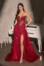 CD CC492 - Strapless Linear Beaded Fit & Flare Prom Gown with Sheer Beaded Corset Bodice Leg Slit Lace Up Back & Optional Detachable Tulle Overskirt PROM GOWN Cinderella Divine