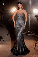 CD CC6018 - Strapless Crystal Embellished Mermaid Prom Gown with Sheer Boned Bodice & Lace Up Open Back PROM GOWN CINDERELLA DIVINE 2 Black