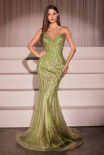 CD CC6018 - Strapless Crystal Embellished Mermaid Prom Gown with Sheer Boned Bodice & Lace Up Open Back PROM GOWN CINDERELLA DIVINE 2 Greenery