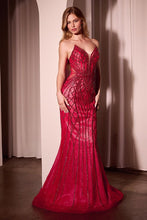 CD CC6018 - Strapless Crystal Embellished Mermaid Prom Gown with Sheer Boned Bodice & Lace Up Open Back PROM GOWN CINDERELLA DIVINE 2 Red