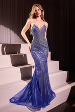 CD CC6018 - Strapless Crystal Embellished Mermaid Prom Gown with Sheer Boned Bodice & Lace Up Open Back PROM GOWN CINDERELLA DIVINE 2 Royal Blue