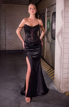 CD CC8273 - Off the Shoulder Fit & Flare Prom Gown with Sheer Beaded Lace Embellished Corset Bodice & Leg Slit PROM GOWN Cinderella Divine