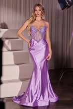 CD CC8879 - Stretch Satin Fit & Flare Prom Gown with Crystal Beaded Sheer Bodice & Open Detailed Lace Up Back PROM GOWN CINDERELLA DIVINE 0 Lavender