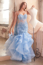 CD CC8915 - Rose Applique Mermaid Prom Gown with Sheer Corset Bodice & Layered Tiered Skirt PROM GOWN Cinderella Divine   