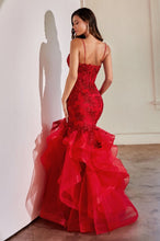 CD CC8915 - Rose Applique Mermaid Prom Gown with Sheer Corset Bodice & Layered Tiered Skirt PROM GOWN Cinderella Divine   