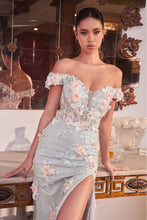 CD CD005 - 3D Floral Appliqued Off The Shoulder Fit & Flare Prom Gown with Sheer Boned Bodice & Leg Slit PROM GOWN Cinderella Divine