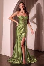 CD CD0103- Strapless Satin Fit & Flare Prom Grown with Keyhole Pleated Boned Sweetheart Bodice & Leg Slit PROM GOWN Cinderella Divine XS Greenery