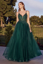 CD CD0154 - A-Line Prom Gown with Sheer Beaded Applique Bodice & Shimmer Tulle Skirt PROM GOWN Cinderella Divine XS EMERALD 