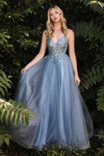 CD CD0154 - A-Line Prom Gown with Sheer Beaded Applique Bodice & Shimmer Tulle Skirt PROM GOWN Cinderella Divine XXS SMOKY BLUE 