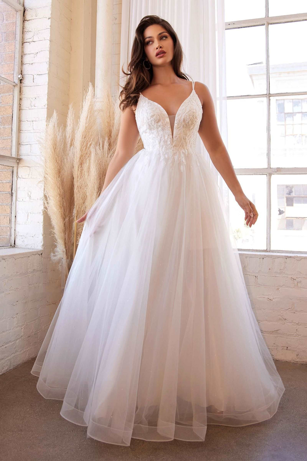 CD CD0154W - Layered Tulle Wedding Gown with Fitted Bead Embellished B Diggz Formals CD CD0154W - Layered Tulle Wedding Gown with Fitted Bead Embellished B Diggz Formals