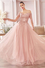 CD CD0172 - A Line Off the Shoulder Prom Gown with Long Sleeves & Sweetheart Neckline Prom Dress Cinderella Divine L ROSE GOLD 
