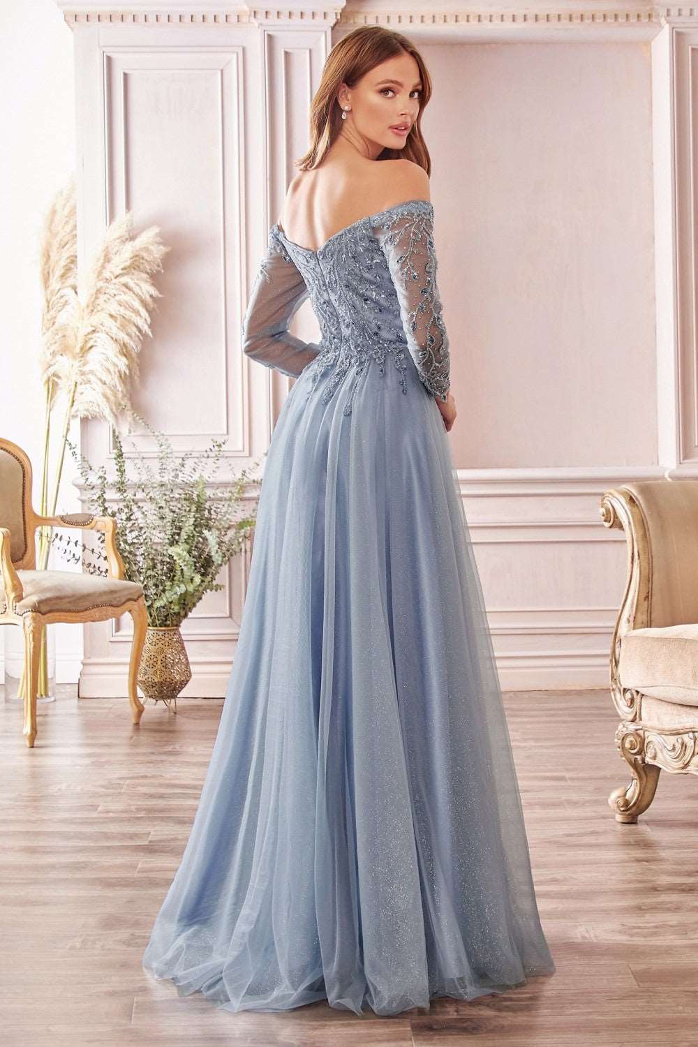 CD CD0172 - A Line Off the Shoulder Prom Gown with Long Sleeves