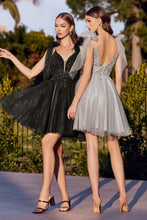 CD CD0174 - A Line Homecoming Dress with Lace Embroidered Bodice & Tulle Bow Straps Homecoming Cinderella Divine XXS BLACK 