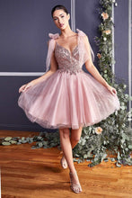 CD CD0174 - A Line Homecoming Dress with Lace Embroidered Bodice & Tulle Bow Straps Homecoming Cinderella Divine XS ROSE GOLD 