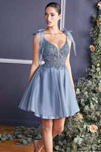 CD CD0174 - A Line Homecoming Dress with Lace Embroidered Bodice & Tulle Bow Straps Homecoming Cinderella Divine XS SMOKY BLUE 