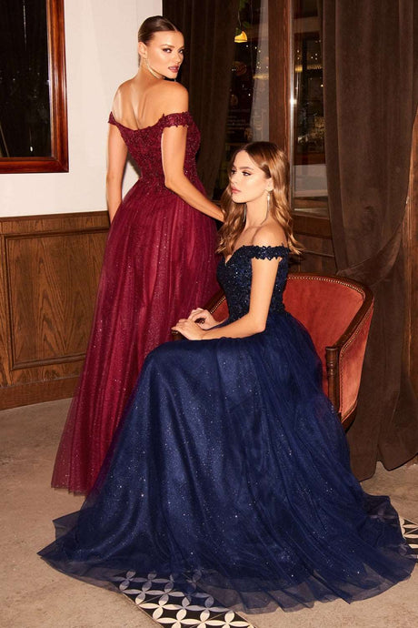 CD CD0177 - A-Line Off the Shoulder with Beaded Bodice Prom Gown with Sweetheart Neck & Layered Shimmering Tulle Skirt PROM GOWN Cinderella Divine   