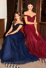 CD CD0177 - A-Line Off the Shoulder with Beaded Bodice Prom Gown with Sweetheart Neck & Layered Shimmering Tulle Skirt Prom Dress Cinderella Divine XS BURGUNDY 
