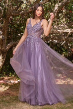 CD CD0181 - Shimmer Tulle A-Line Prom Gown with 3D Floral & Lace Embellished Sheer Boned Bodice PROM GOWN Cinderella Divine XS ENGLISH VIOLET 