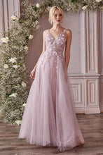 CD CD0181 - Shimmer Tulle A-Line Prom Gown with 3D Floral & Lace Embellished Sheer Boned Bodice PROM GOWN Cinderella Divine S MAUVE 