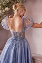 CD CD0187 - Tea Length Shimmering Tulle Homecoming Dress with Sheer Boned Applique Embellished Bodice & Optional Puff Sleeves Homecoming Cinderella Divine   