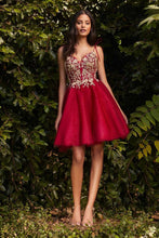 CD CD0188 - Short A-Line Homecoming Dress with Sheer Beaded Lace Embellished Bodice & Tie Straps Homecoming Cinderella Divine XS BURGUNDY GOLD 
