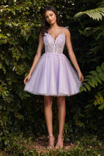 CD CD0188 - Short A-Line Homecoming Dress with Sheer Beaded Lace Embellished Bodice & Tie Straps Homecoming Cinderella Divine XS LAVENDER 