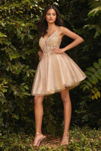 CD CD0189 - Short A-Line Homecoming Dress with Sheer Beaded Lace Embellished Bodice Homecoming Cinderella Divine XS CHAMPAGNE 