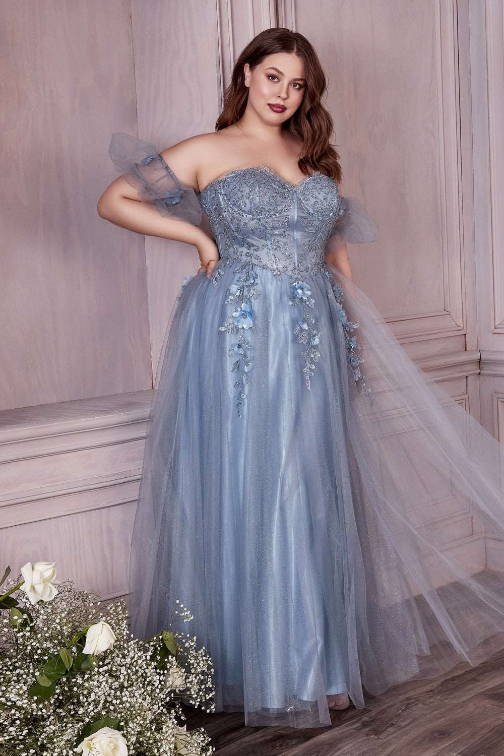 CIND-J852 STRAPLESS LAYERED TULLE CORSET BACK BALL GOWN – THE DRESS SHOP