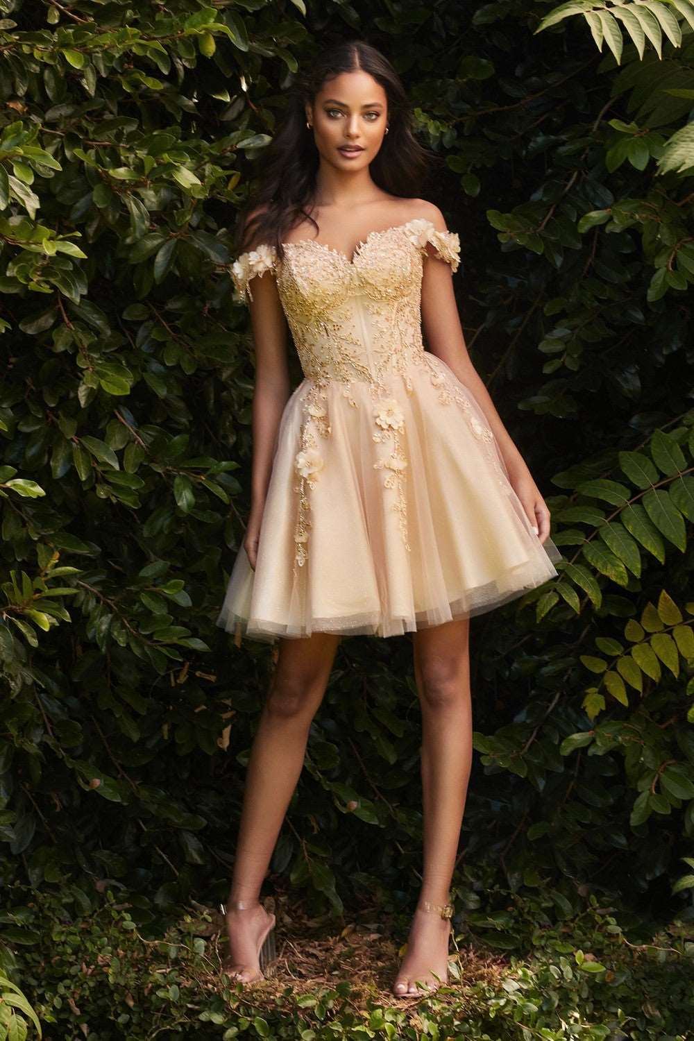 CD CD0194 - Short A-Line Off the Shoulder Homecoming Dress with 3D Flo Diggz Formals CD CD0194 - Short A-Line Off the Shoulder Homecoming Dress with 3D Flo Diggz Formals