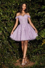 CD CD0194 - Short A-Line Off the Shoulder Homecoming Dress with 3D Floral Applique & Boned Corset Bodice Homecoming Cinderella Divine XS LILAC 